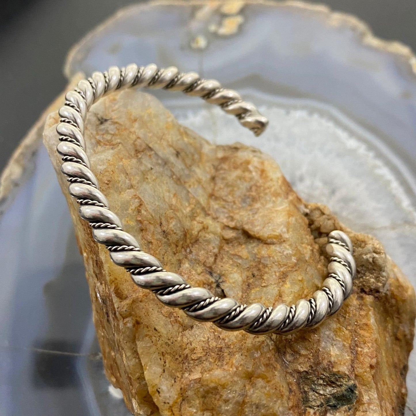 Vintage Native American Silver Rope Twisted Stackable Bracelet For Women