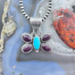 Native American Sterling Silver Turquoise & Spiny Oyster Butterfly Pendant For Women