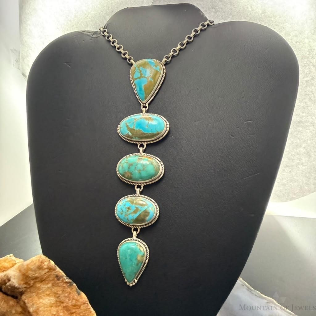 Sterling Silver Southwestern Style Kingman Turquoise Lariat Necklace For Women #2