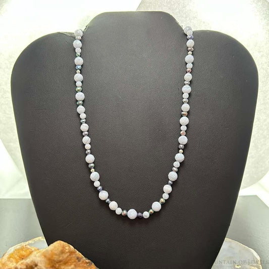 Carolyn Pollack Sterling Silver  Blue Lace Agate &Eggplant Pearl Bead Necklace For Women