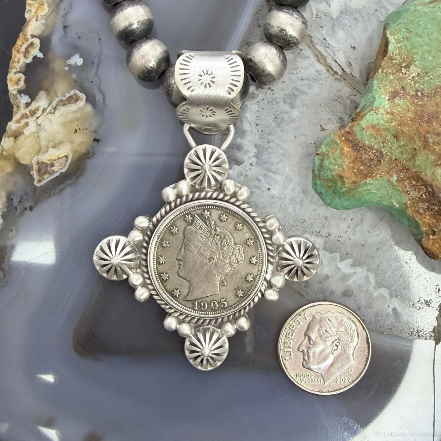 1905 Genuine US Liberty Head Nickel Decorated Unisex Sterling Silver Pendant