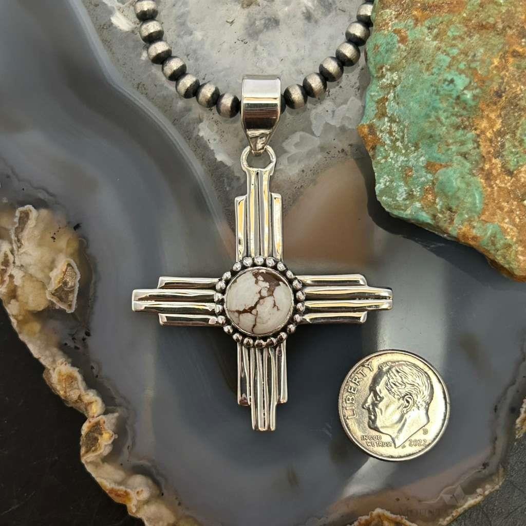 Sterling Silver Southwestern Style Round Wild Horse Unisex Zia Pendant #4