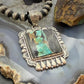 Sterling Silver Southwestern Style Square Blackjack Turquoise Decorated Pendant For Women