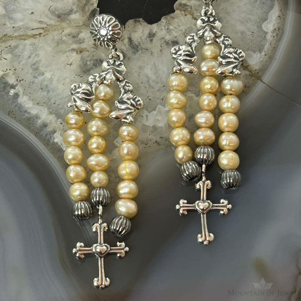 Carolyn Pollack Sterling Silver Mother Of Pearl & Cross Chandelier Earrings For Women