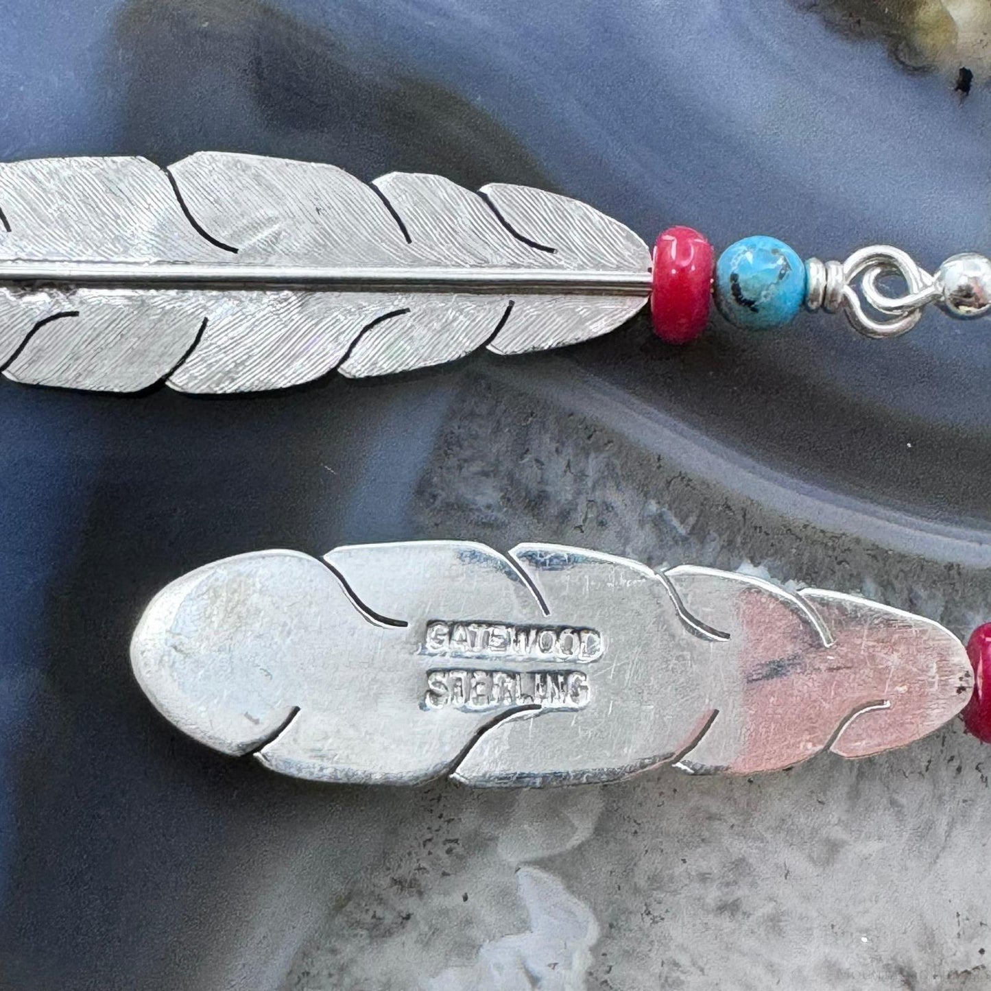 Anthony Gatewood Sterling Silver Turquoise & Coral Bead Feather Dangle Earrings For Women