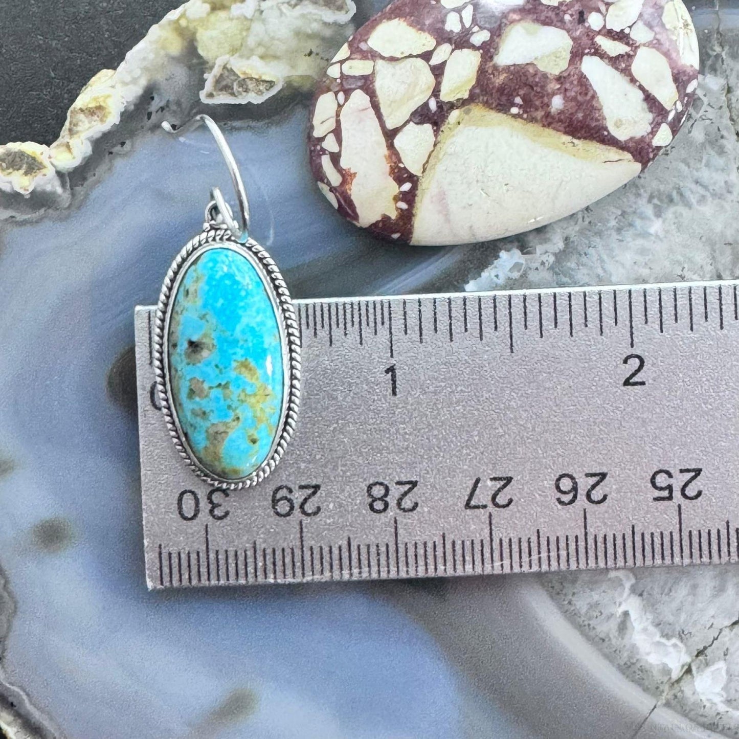 Native American Sterling Silver Elongated Oval Turquoise Dangle Earrings For Women