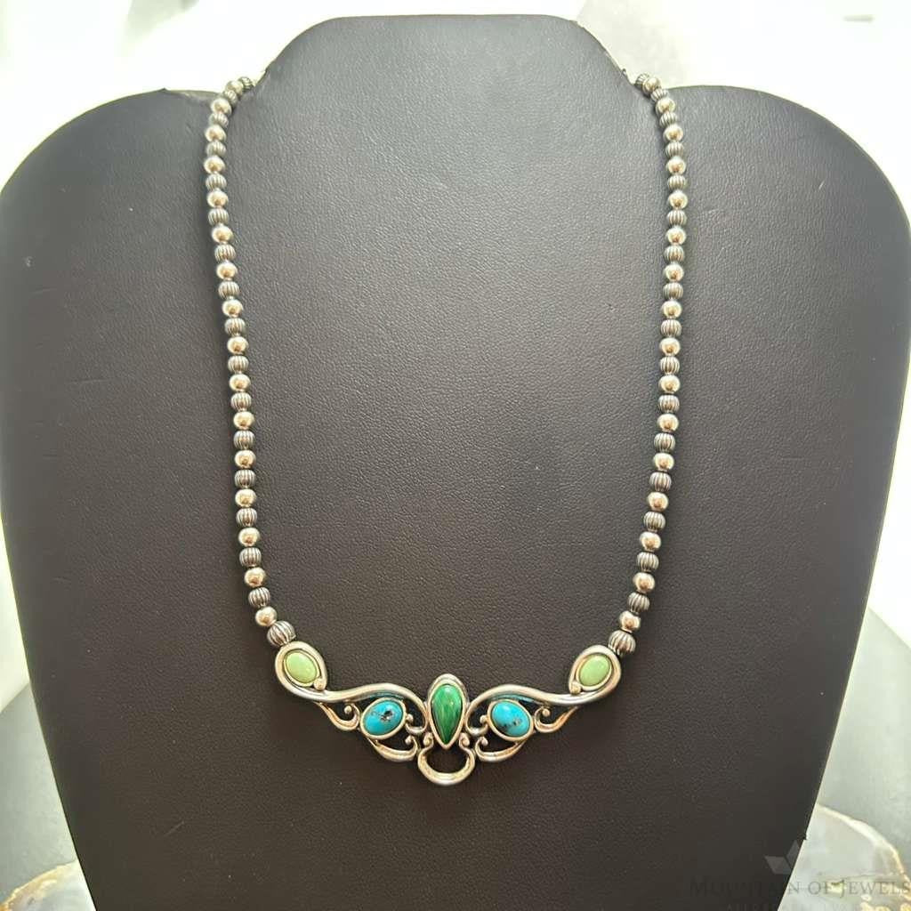 Carolyn Pollack Sterling Silver Multi Stone Pendant Beads Necklace For Women #1