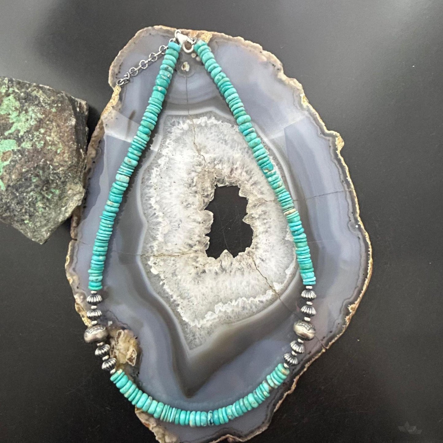 Sterling Silver Southwestern Style Blue Turquoise Beads & Sterling Beads 18"-20" Necklace