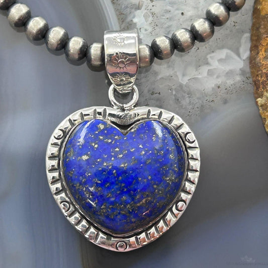Sterling Silver Southwestern Style Lapis Lazuli Heart Pendant For Women
