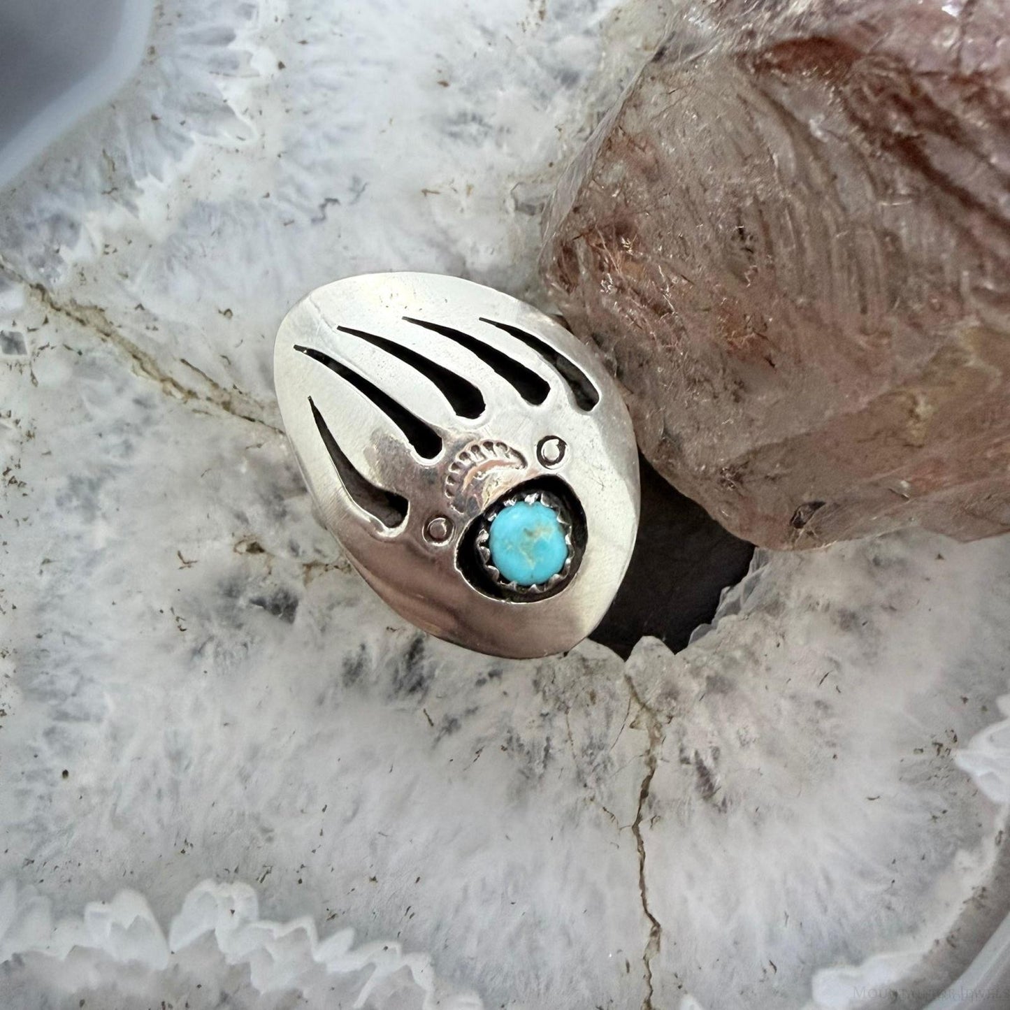 Brenda Boyd Native American Sterling Silver Bear Claw w/Turquoise Size 7.5 Ring For Women