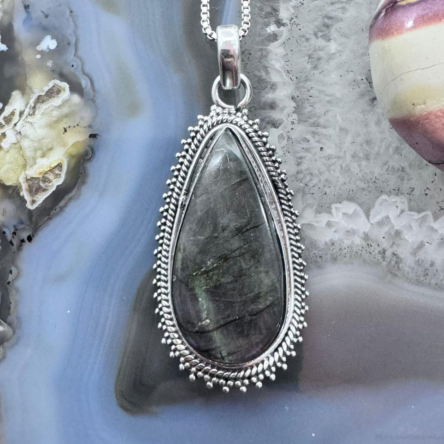 Southwestern Style Sterling Silver Teardrop Labradorite Decorated Pendant For Women