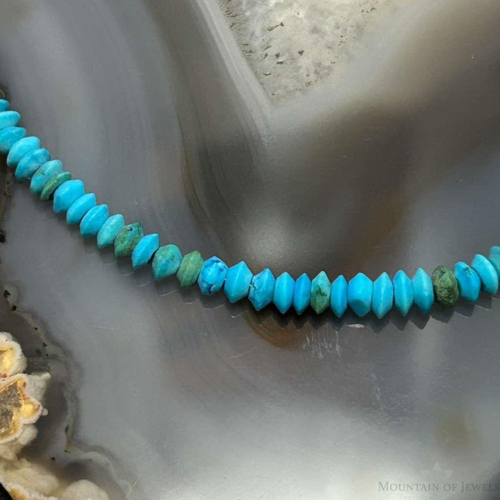 Sterling Silver 4mm Saucer Turquoise Beads 17" Necklace For Women