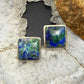 Vintage Sterling Silver Square Azurite Malachite Stud Earrings For Women