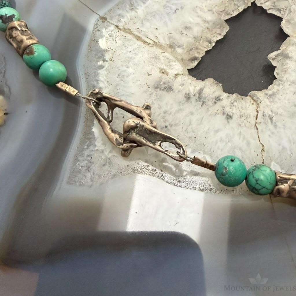 Vintage Southwestern Turquoise Beads&Chunky Silver Beads 17" Necklace For Women