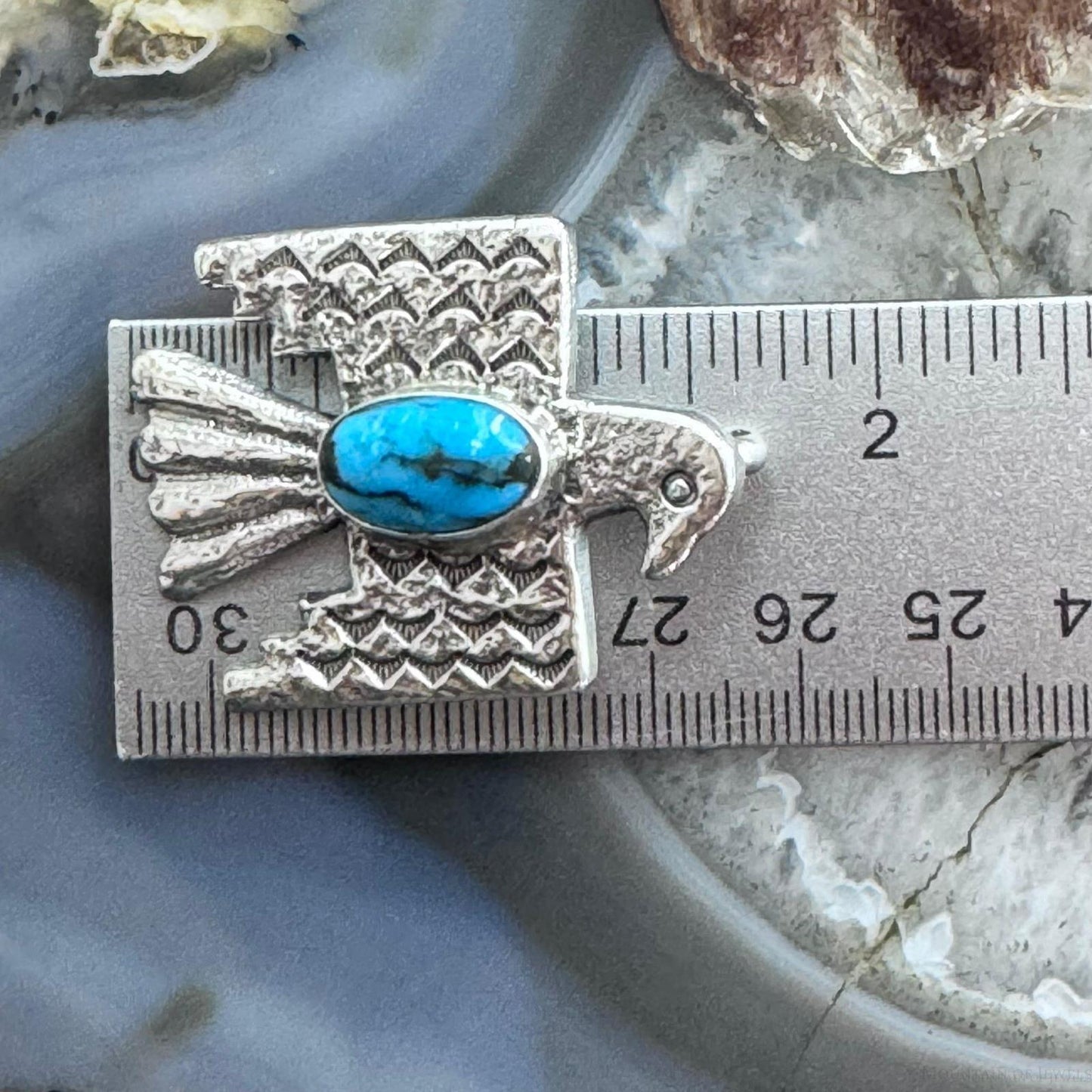 Gary Custer Navajo Sterling Silver Tufa Cast Blue Turquoise Eagle Unisex Pendant