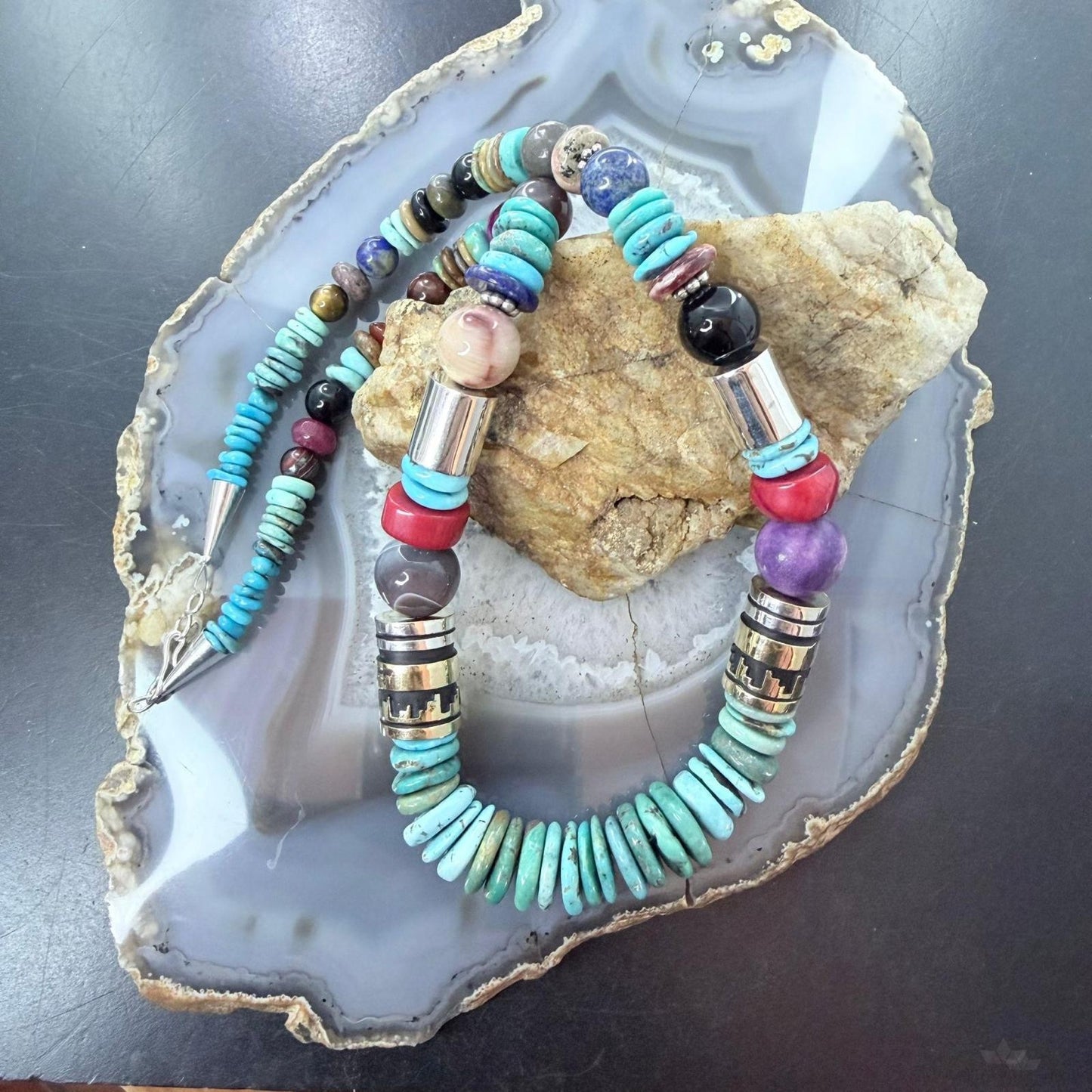 Tommy & Rosita Singer Sterling Turquoise & Multistone Beads 21" Necklace