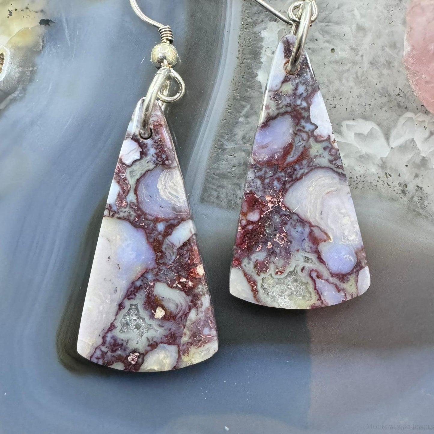 Sterling Silver Triangle Saganite Agate Slab Dangle Earrings For Women #120