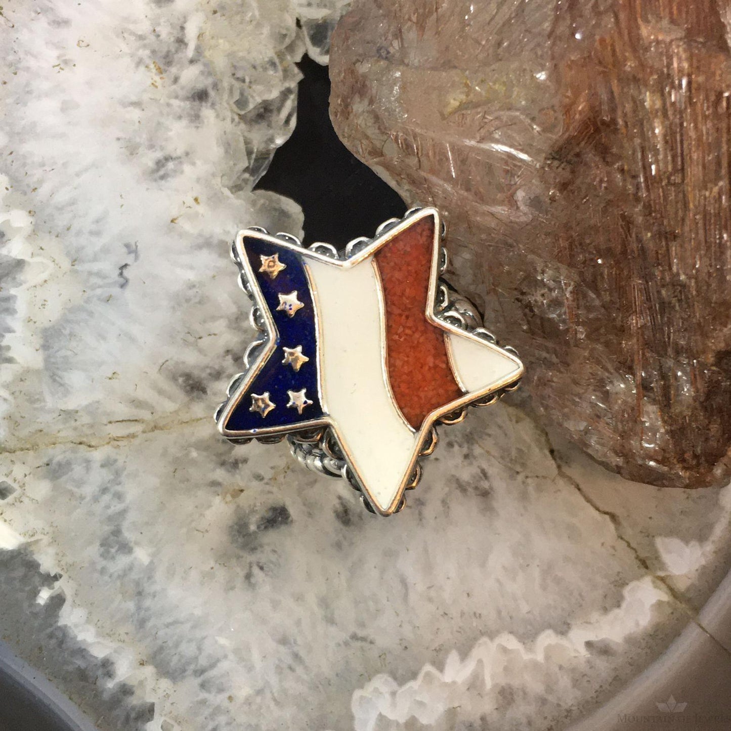 Carolyn Pollack Vintage Southwestern Style Sterling Silver Star Shape American Flag Ring For Women