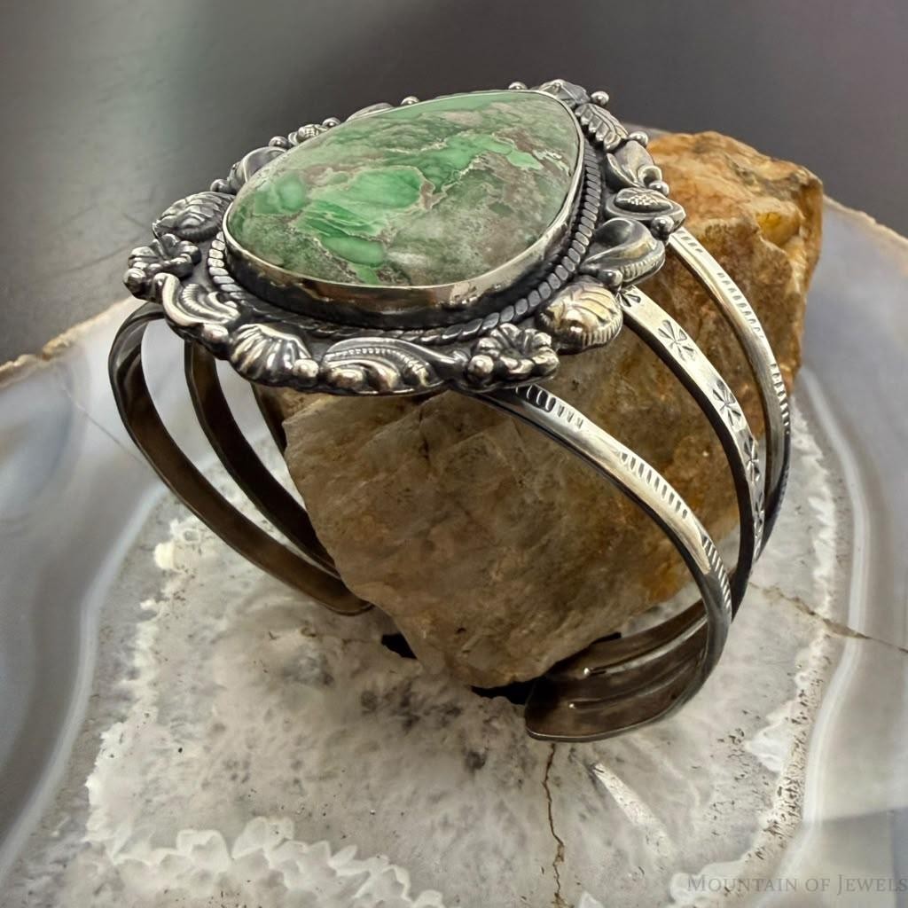 Sterling Silver Southwestern Style Teardrop Variscite Bracelet For Women