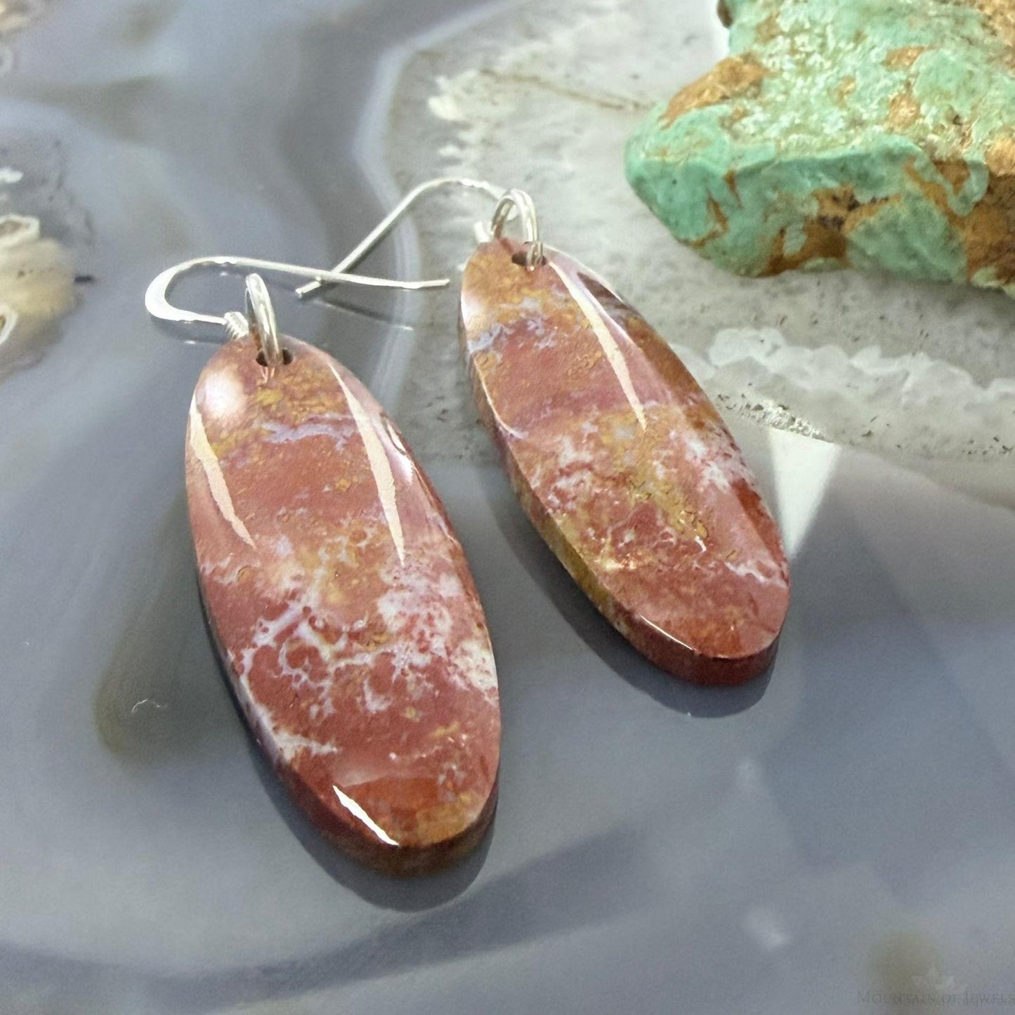 Sterling Silver Teardrop Plum Moss Agate Slab Dangle Earrings For Women #508