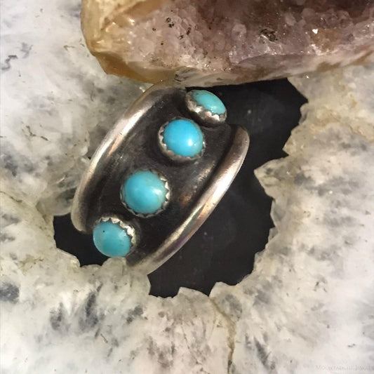 Vintage Native American Sterling Silver 4 Turquoise Dots Band Ring Size 7.25 For Women