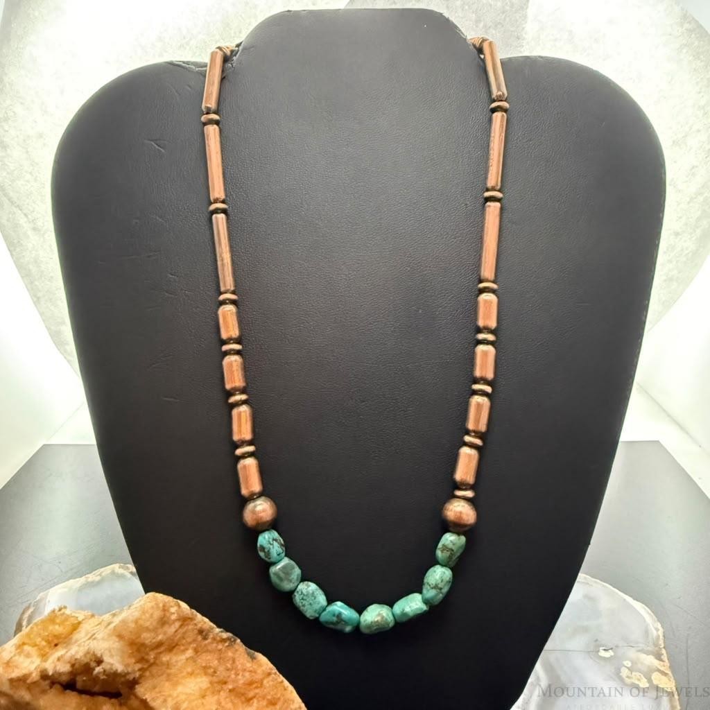 Southwestern Style 4.5-6mm Copper Navajo Pearl,Cylinder&Turquoise Beads Necklace