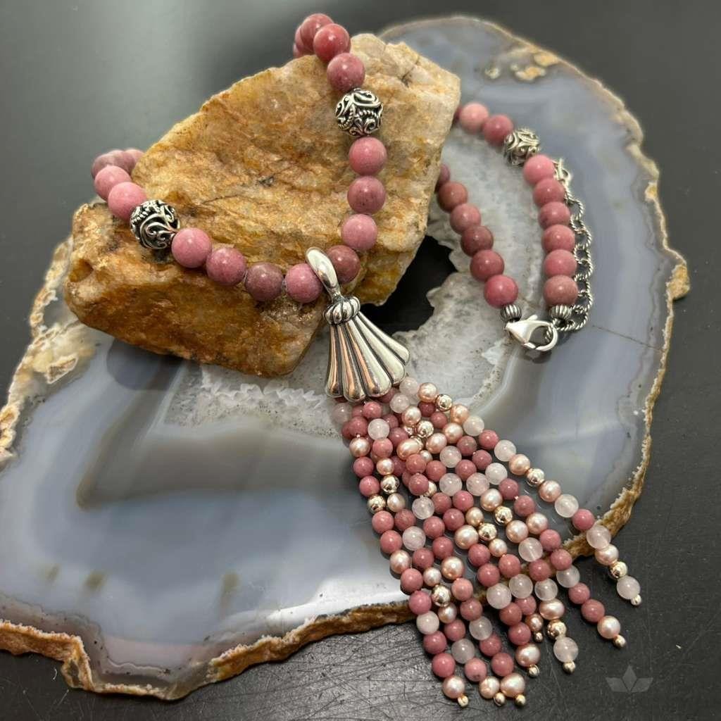 Carolyn Pollack Sterling Silver Rhodochrosite Beads & Swirl Beads w/Enhancer Necklace For Women