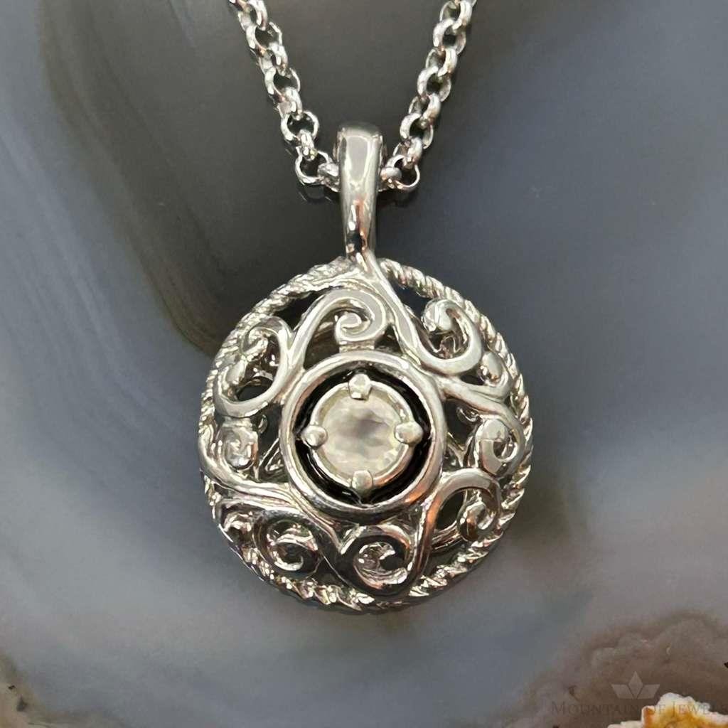 Carolyn Pollack Sterling Silver White Topaz in Round Swirl Pendant Necklace For Women