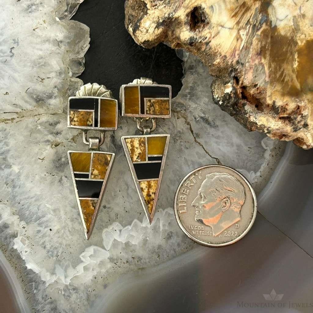 David Rosales Sterling Silver Native Earth Multi Stone Inlaid Earrings For Women