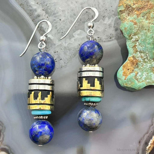 Tommy & Rosita Singer Sterling  Silver Lapis,Turquoise Beads Dangle Earrings For Women #1