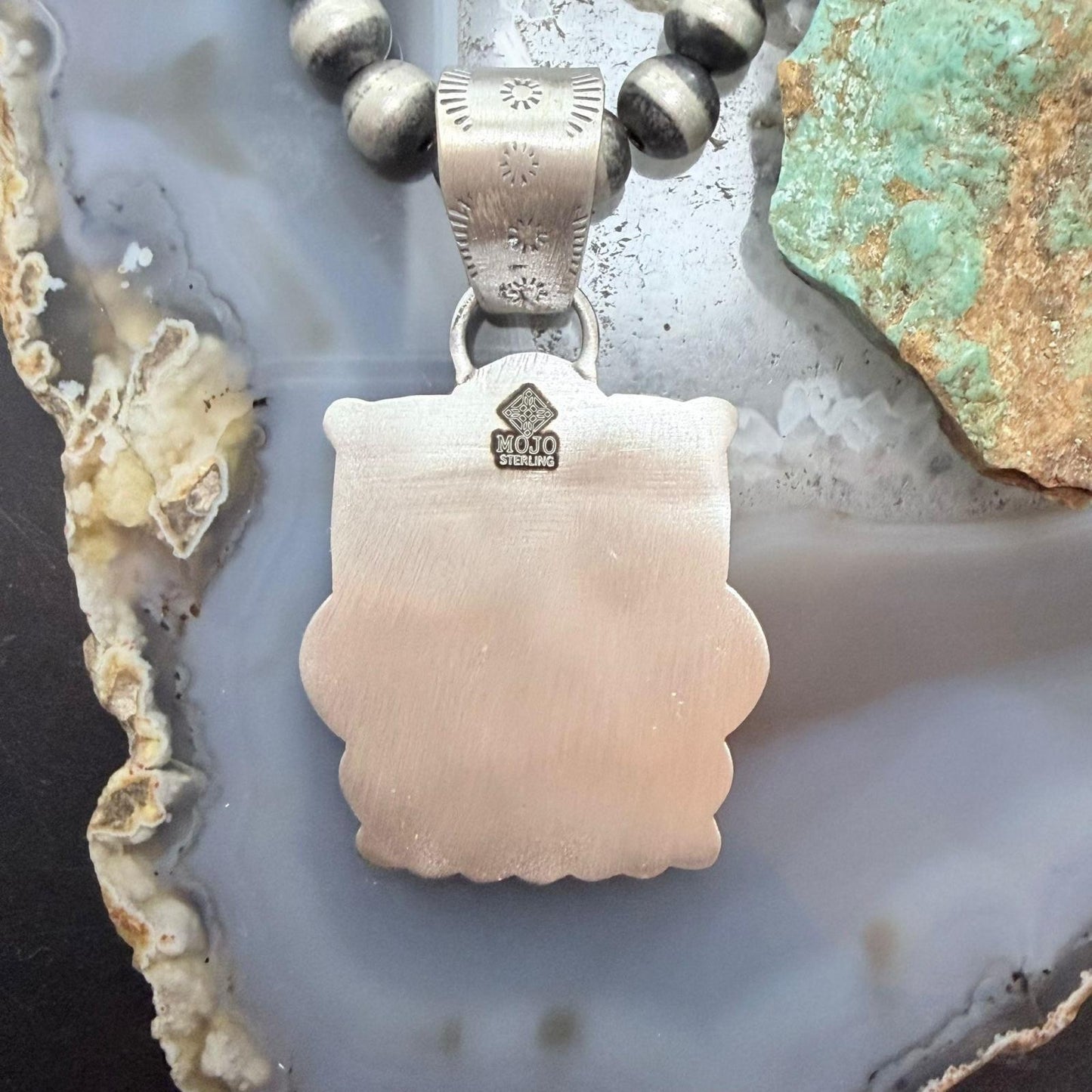 Sterling Silver Southwestern Style Square Blackjack Turquoise Pendant For Women