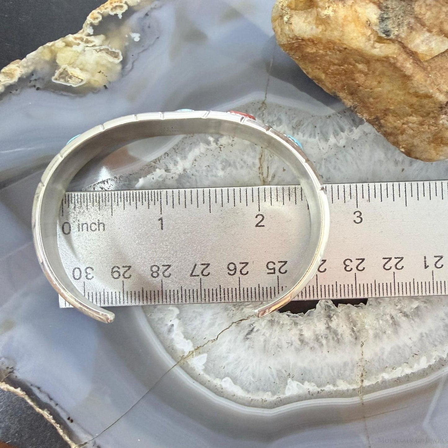 Reed Charley Native American Sterling Silver Turquoise & Coral Row Bracelet For Women