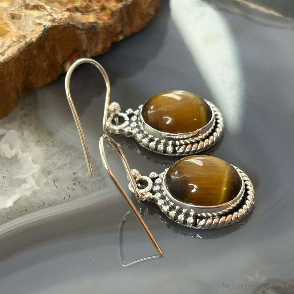 Sterling Silver Southwestern Style Oval Tiger's Eye Earrings For Women