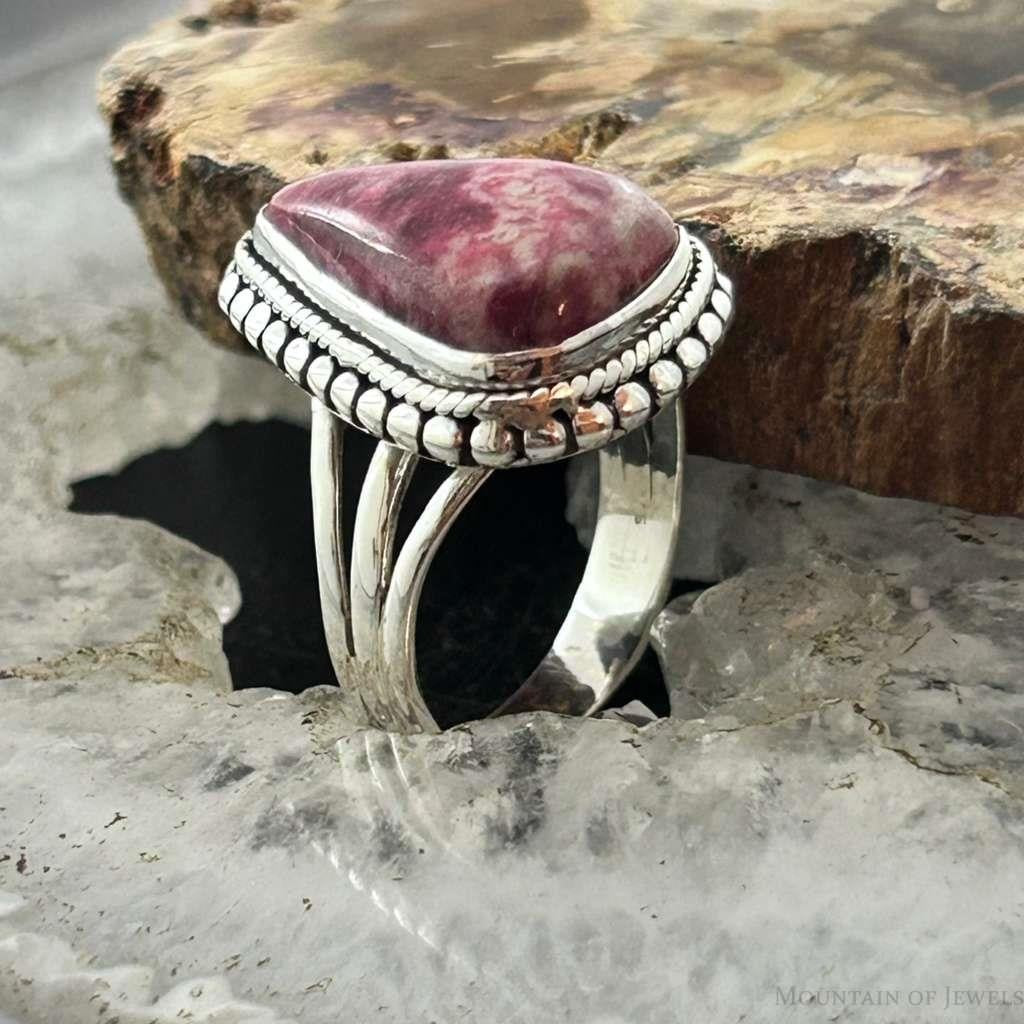 Sterling Silver Southwestern Style Teardrop Thulite Ring Size 7 For Women