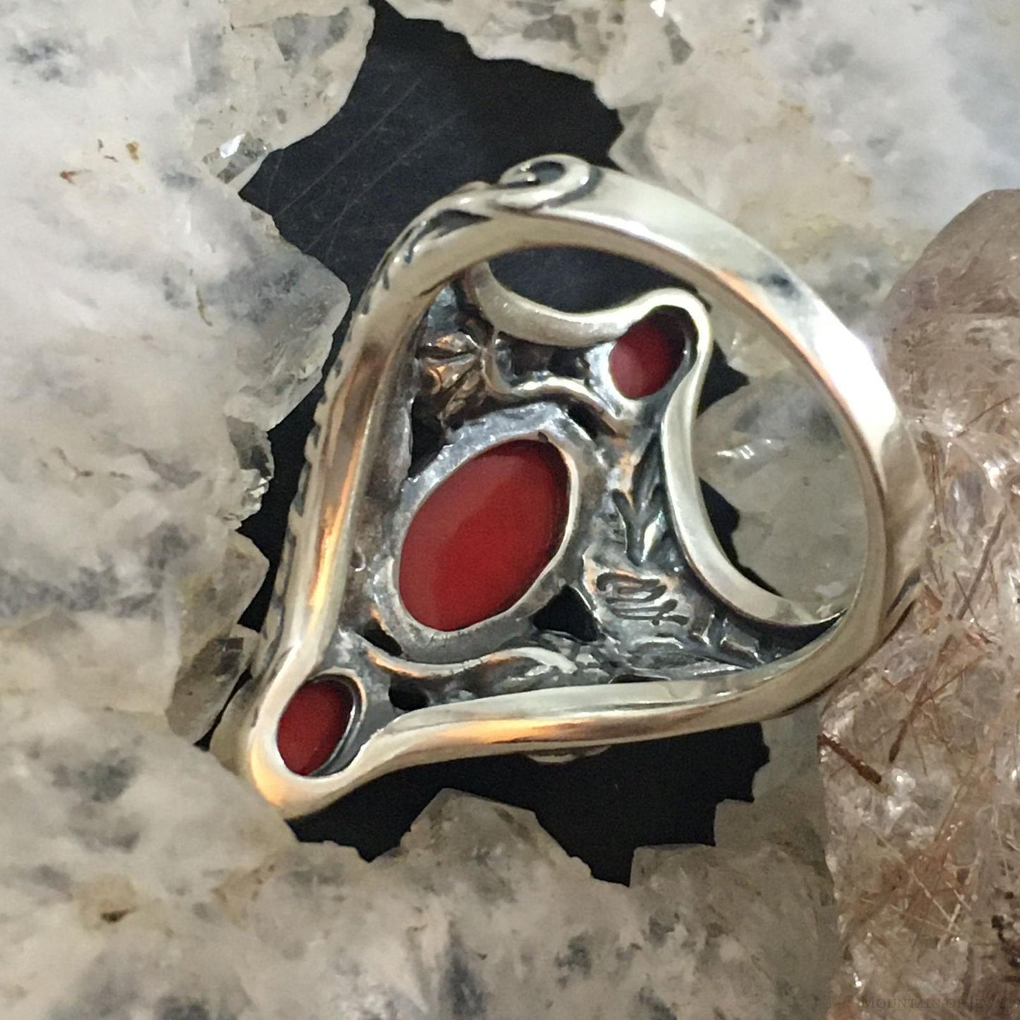 Carolyn Pollack Southwestern Style Sterling Silver 3 Red Jasper Elongated Ring