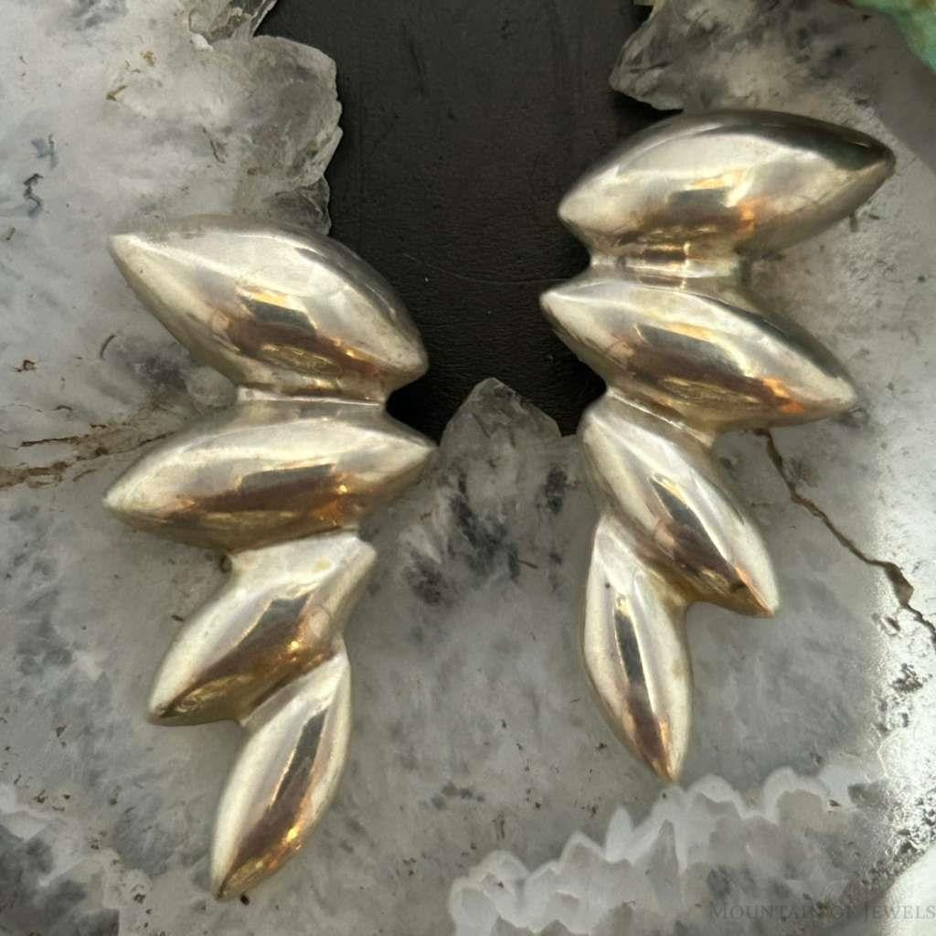 Vintage Sterling Silver Leaf style Fashion Post Earrings For Women