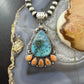 Sterling Silver Southwestern Style Teardrop Turquoise & Spiny Oyster Pendant For Women