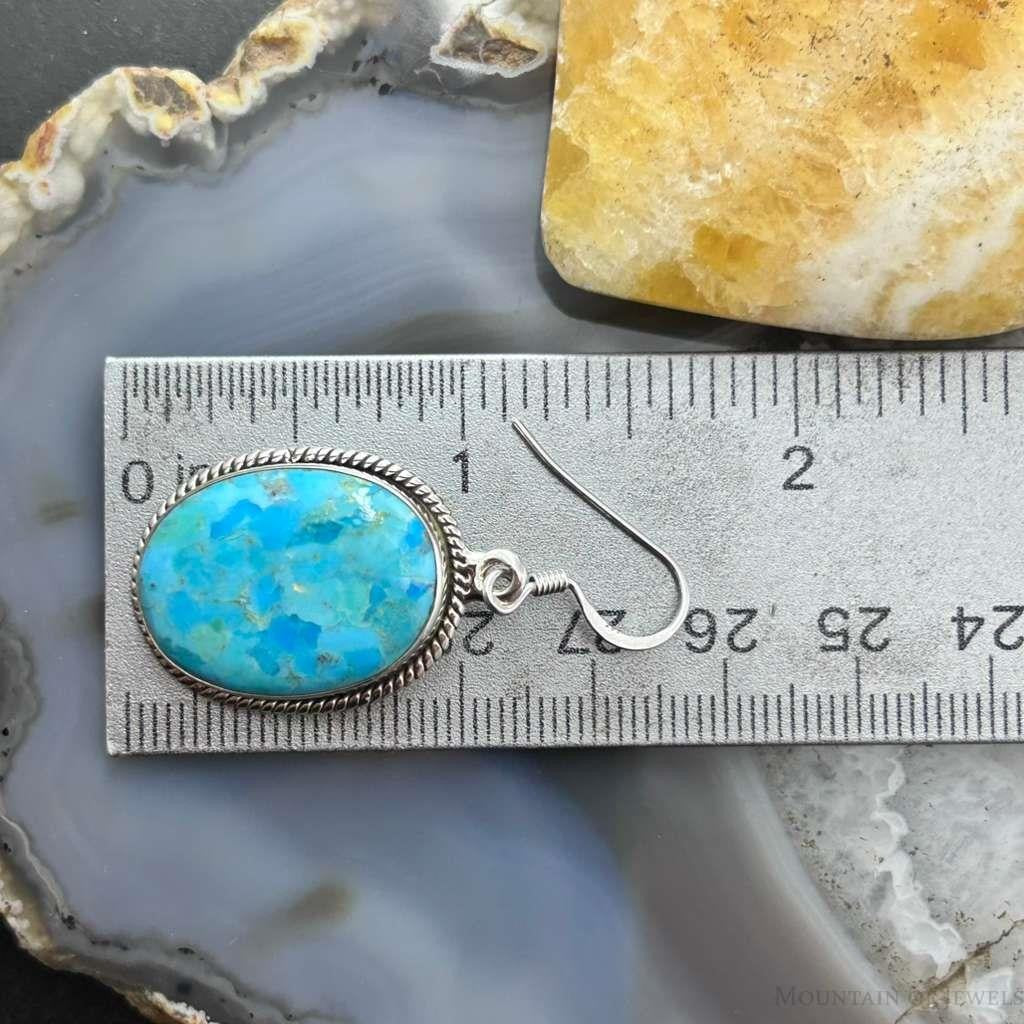 Sterling Silver Southwestern Style Oval Mojave Turquoise Dangle Earrings For Women