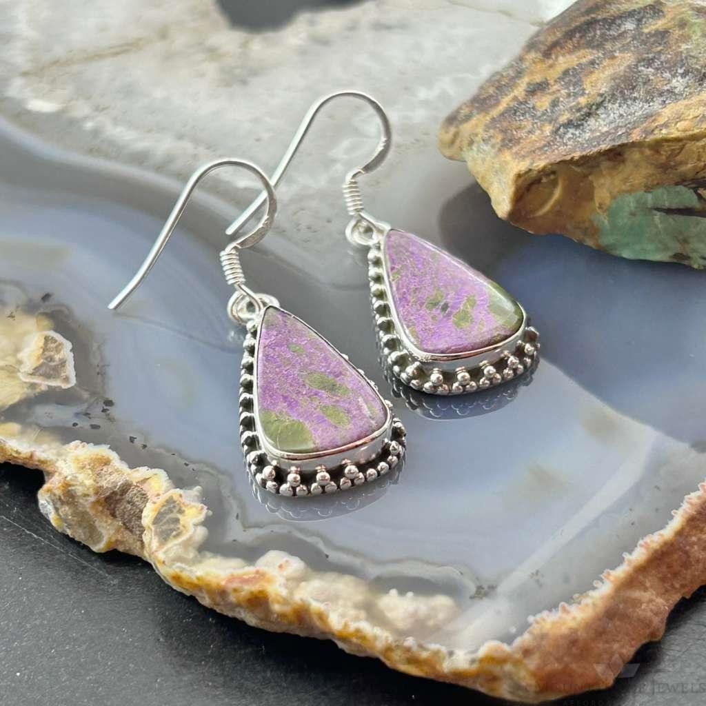 Sterling Silver Southwestern Style Teardrop Stichtite Dangle Earrings For Women