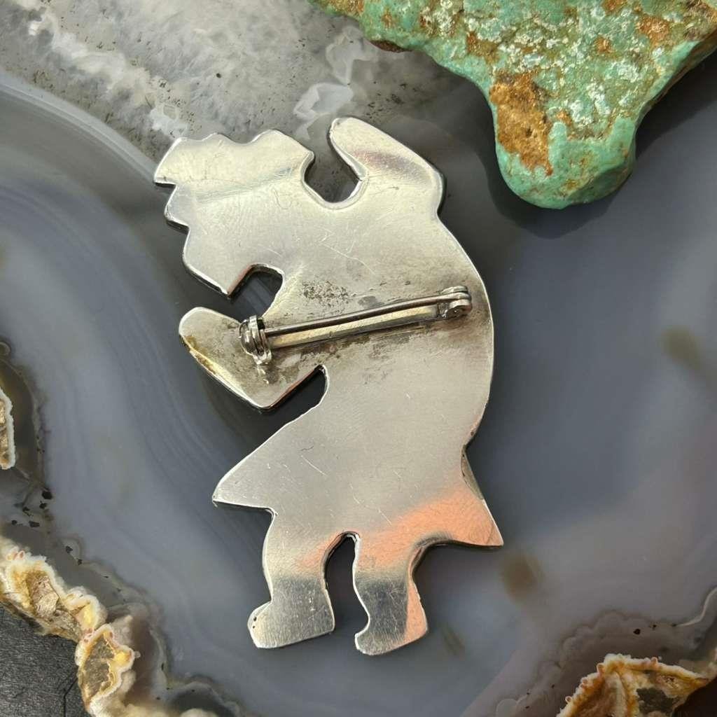 Vintage Native American Silver Turquoise Inlay Rainbow Man Brooch For Women