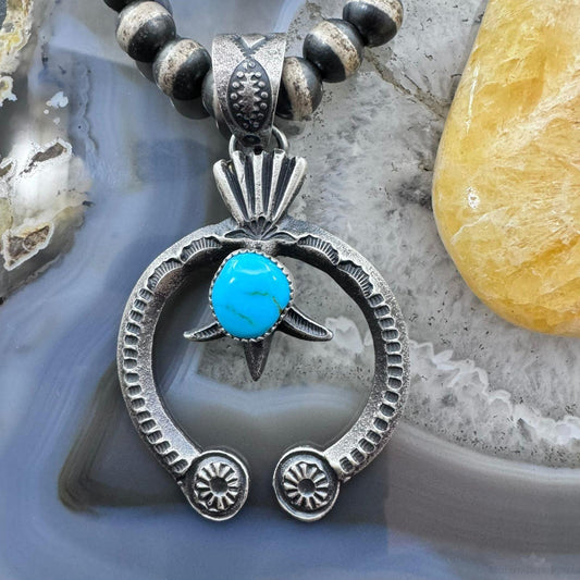 Kevin Billah Sterling Silver Natural Kingman Turquoise Decorated Naja Unisex Pendant