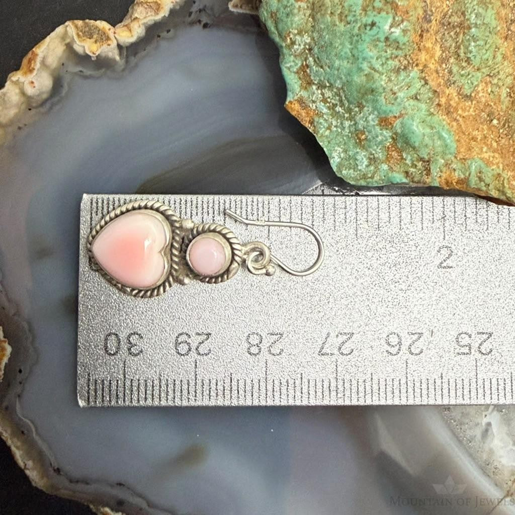 Sterling Silver Southwestern Style Heart Pink Conch Dangle Earrings For Women