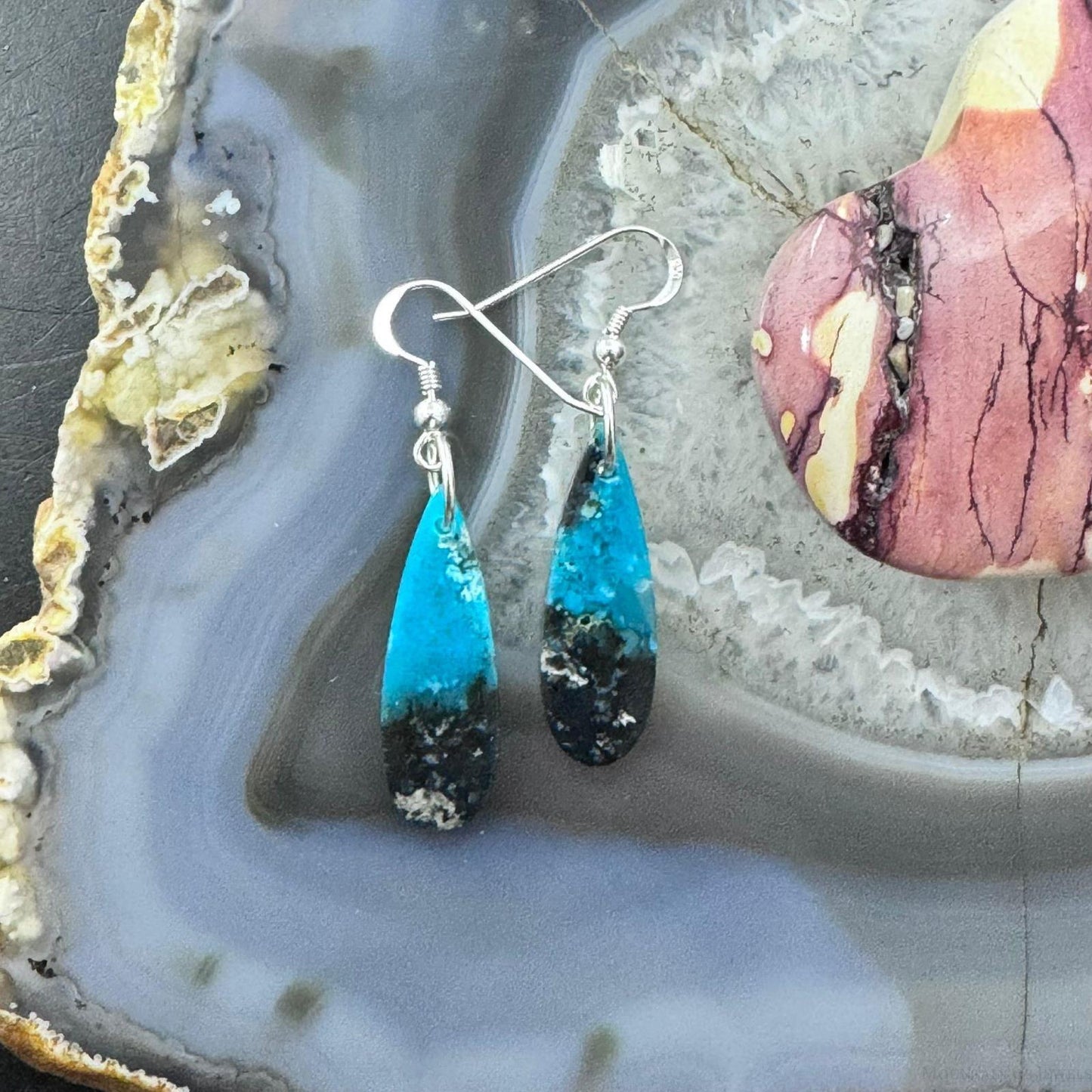 Sterling Silver Teardrop Chrysocolla Slab Dangle Earrings For Women #217