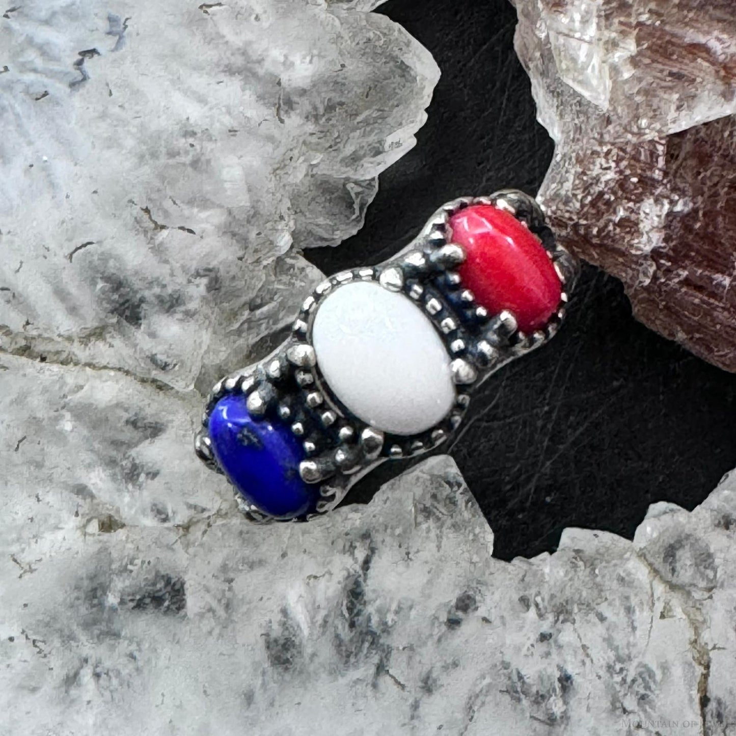 Carolyn Pollack Sterling Silver Oval Lapis, White Jasper, Red Jasper Ring Size 5 For Women