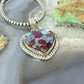 Sterling Silver Southwestern Style Purple Dahlia Heart Pendant For Women