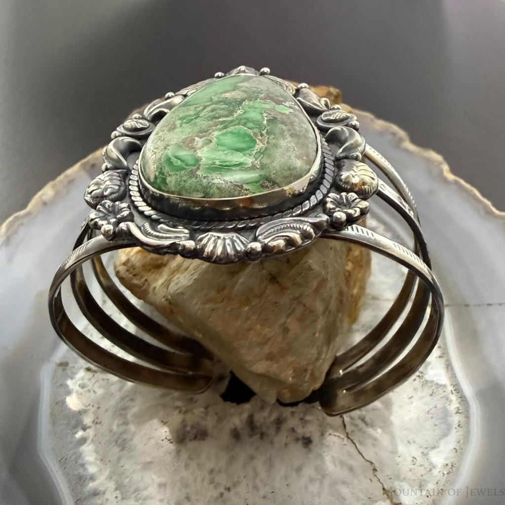 Sterling Silver Southwestern Style Teardrop Variscite Bracelet For Women