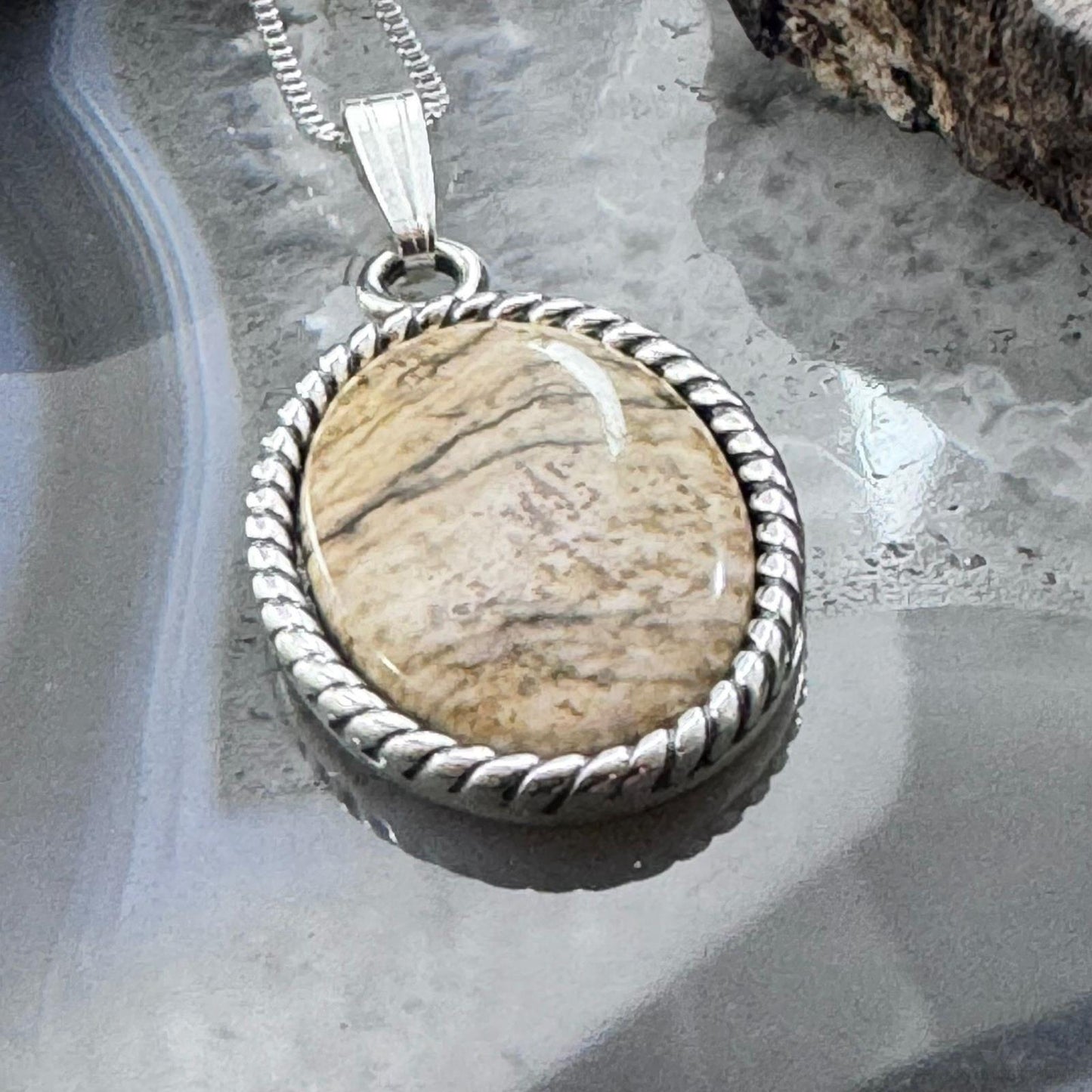 Carolyn Pollack Sterling Silver Oval Picture Jasper Decorated Pendant With Necklace