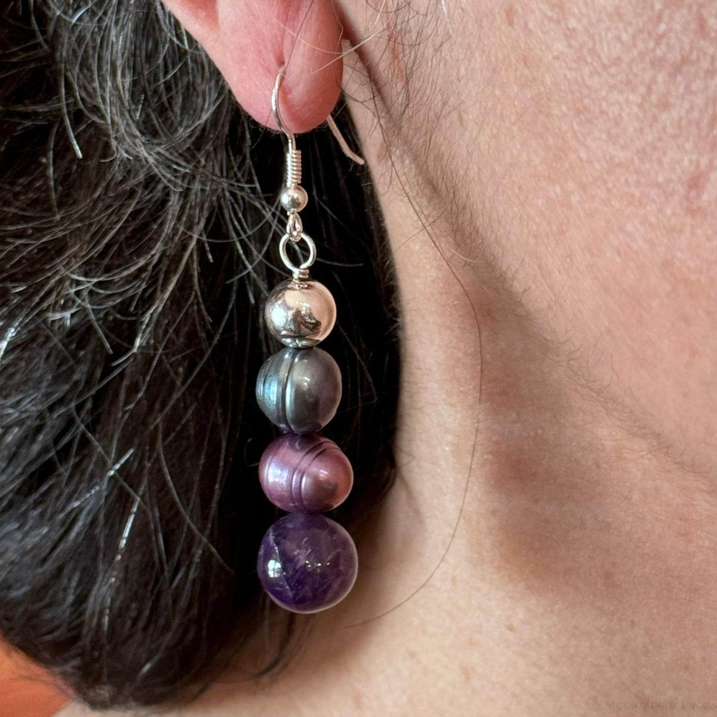 Carolyn Pollack Sterling Silver Amethyst & Freshwater Pearl Dangle Earrings For Women