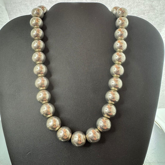 Vintage Heavy Navajo Pearl Bead Southwestern Style Silver 16" Necklace For Women