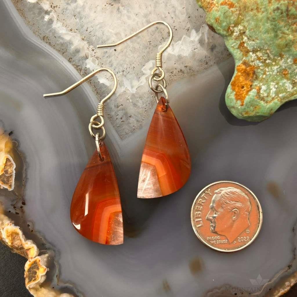 Sterling Silver Half Moon Carnelian Slab Dangle Earrings For Women #331